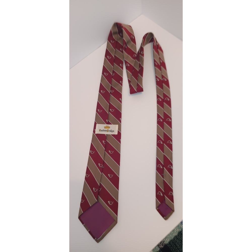 Vintage Mens Tie Custom Design Stripe Posthorn Mailman Music Novelty Academia - Picture 2 of 4